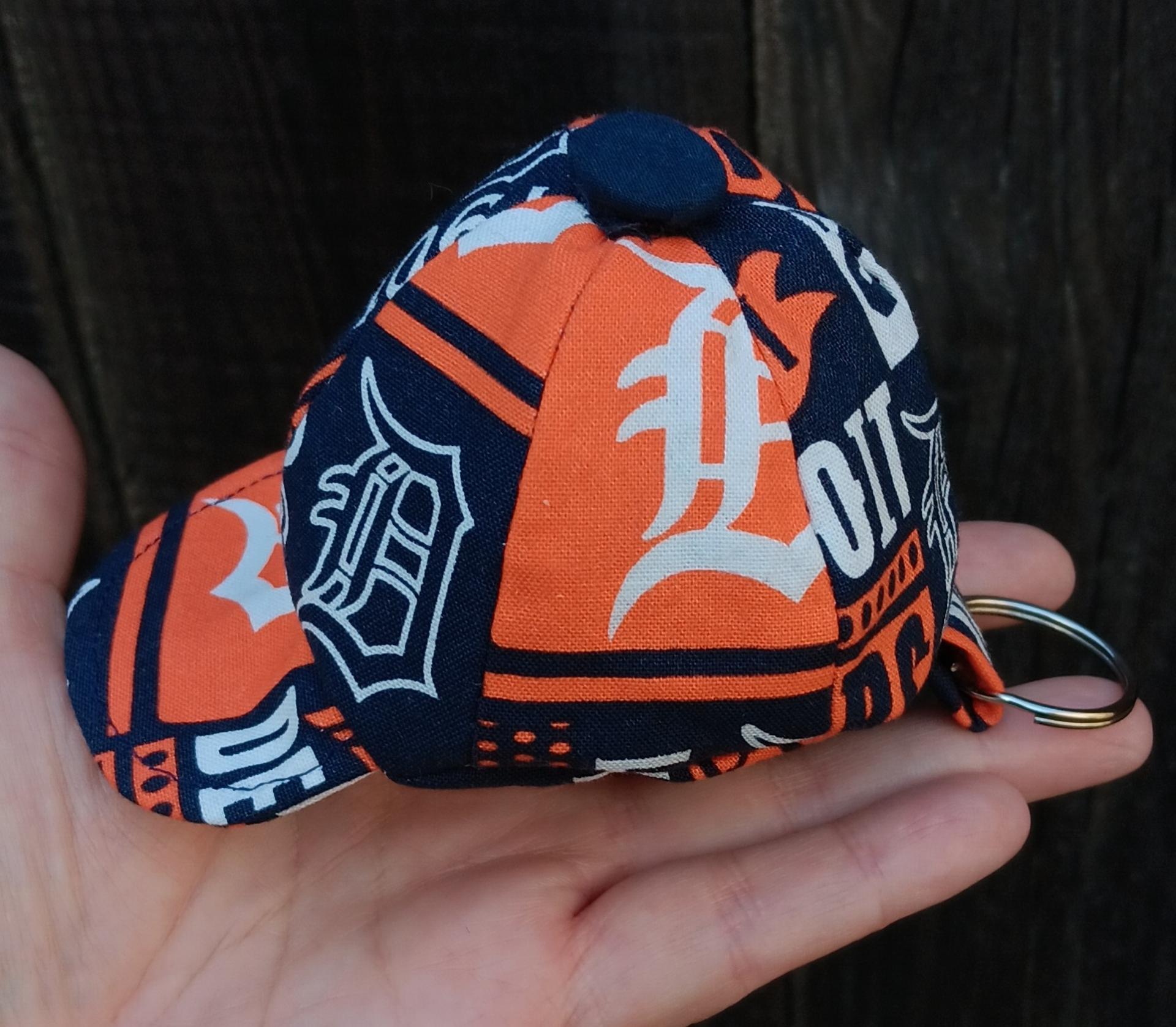 Mini Detroit Tigers Ballcap Coin Purse, Ear Bud Pouch, Ballcap Key Ring, Key Pouch, Baseball Hat Keychain, handmade from licensed fabric