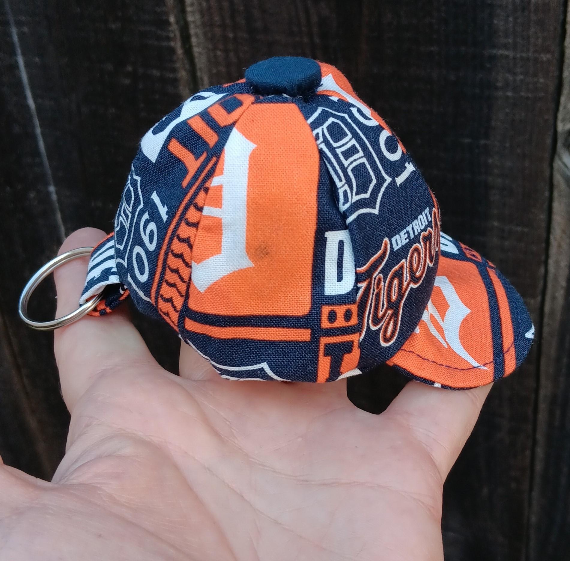 Mini Detroit Tigers Ballcap Coin Purse, Ear Bud Pouch, Ballcap Key Ring, Key Pouch, Baseball Hat Keychain, handmade from licensed fabric