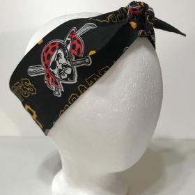 3” wide Pittsburgh Pirates headband, self tie, pin up style, hair tie, scarf, bandana, retro style, rockabilly, handmade