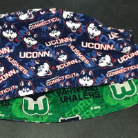 Reversible Unisex Hartford Whalers and UConn Huskies scrub cap, tie back