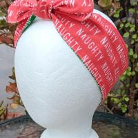 3” Wide Christmas Headband, Naughty or Nice, Reversible, hair tie, hair wrap, pin up style, stocking stuffer