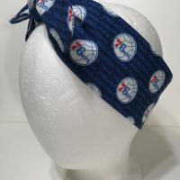3” wide Philadelphia 76ers headband, hair wrap, hair tie, pin up style, self tie, scarf, retro, rockabilly, handmade