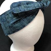 3” Wide Batik Dark Blue Headbands, hair wrap, pin up, hair tie, scarf, bandanaretro style, rockabilly