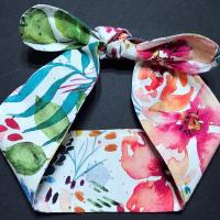 3” Wide Watercolor Floral Headband, self tie, hair wrap, scarf, pin up style, hair tie, retro style, tropical flowers