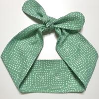 3” Wide Sage Green headband, self tie, hair wrap, pin up style, retro style, rockabilly, scarf, geometric print