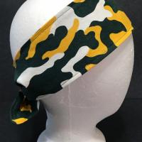 3” Wide Camouflage headband, self tie, hair wrap, pin up style, hair tie, retro style, rockabilly, green yellow white