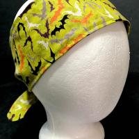 3” Wide Flying Bats headband for Halloween, green, self tie, hair wrap, pin up style, hair tie, hat scarf
