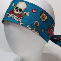 3” Wide Sailor Tattoo Theme headband, self tie, hair wrap, hair tie, head wrap, scarf, skulls, pin up, retro, rockabilly style