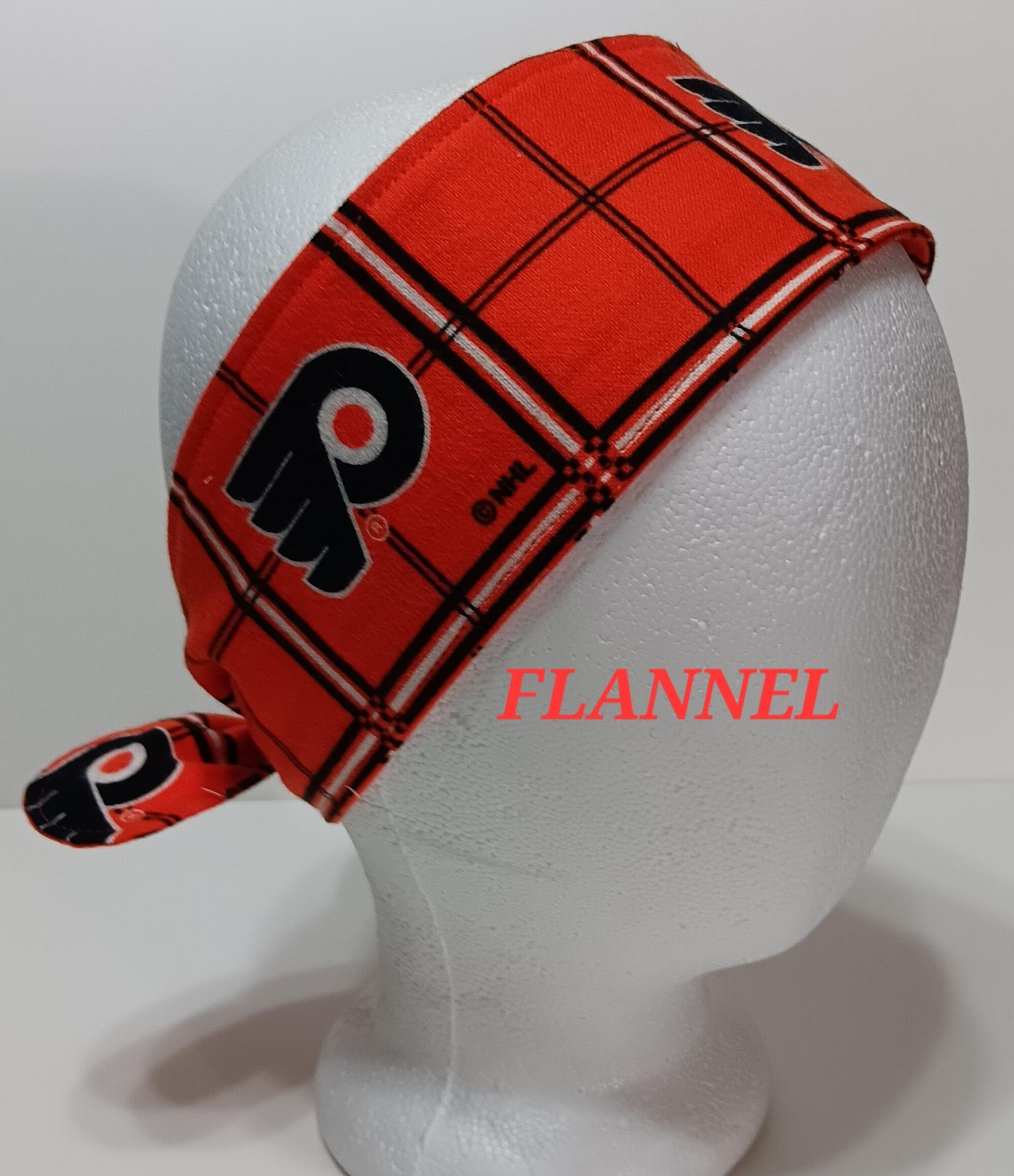 FLANNEL 3” wide Philadelphia Flyers headband, self tie, hair wrap, hair tie, pin up style, scarf, bandana, retro, rockabilly, handmade