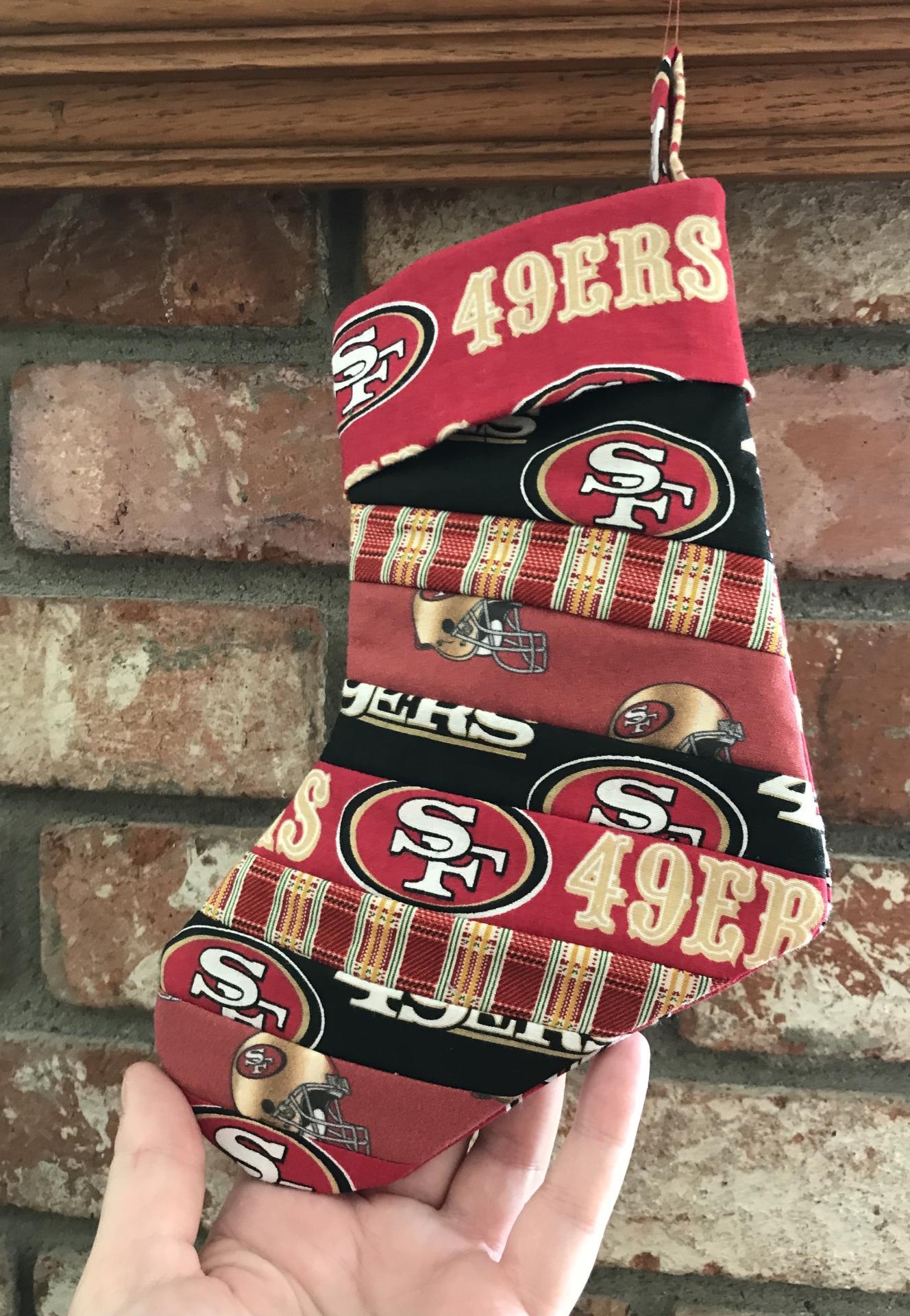 Small 9" SF 49ers Christmas Stocking, Quilted Niners Christmas Stocking, San Francisco 49ers Christmas Stocking,  handmade 