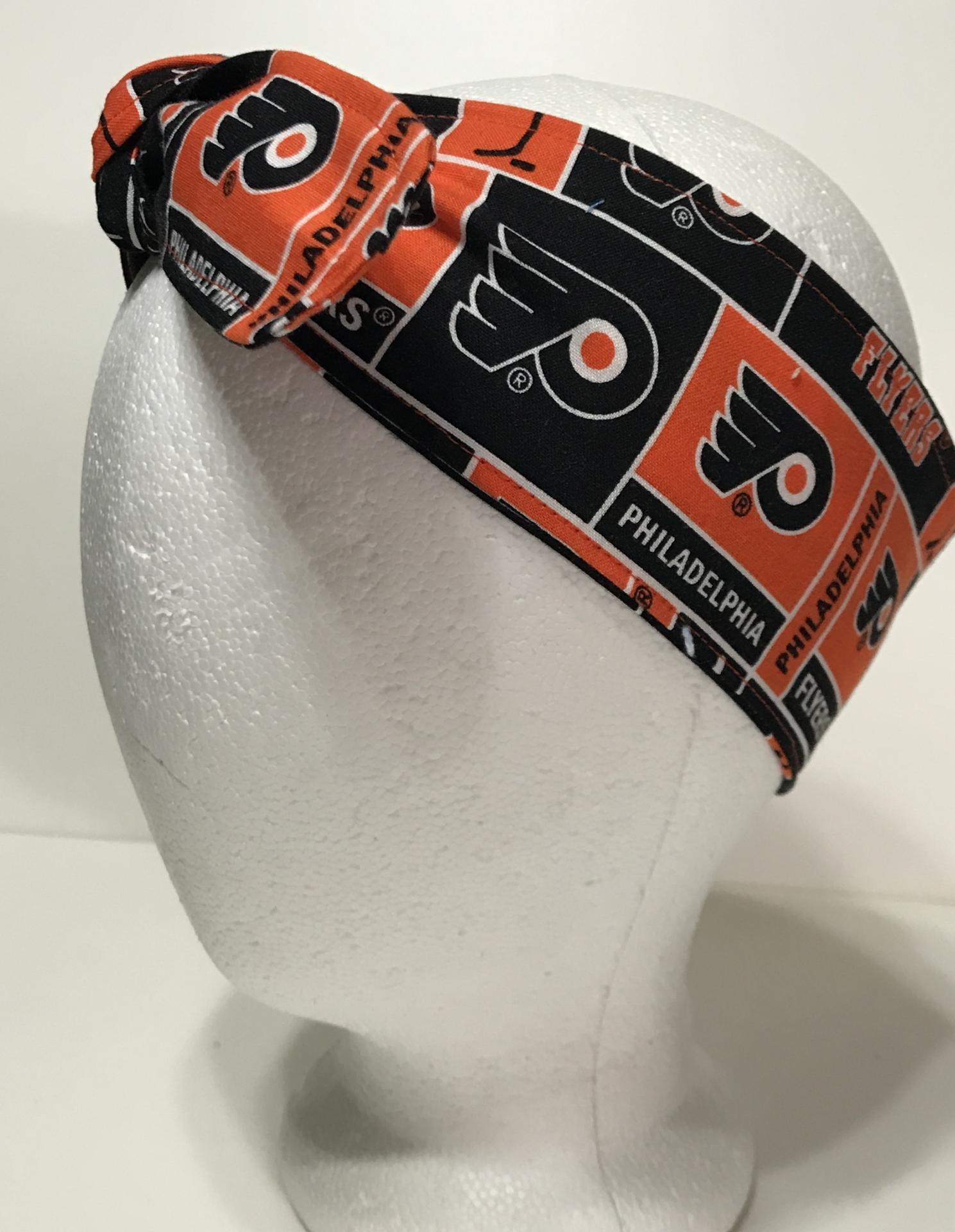 3” wide Philadelphia Flyers headband, self tie, hair wrap, pin up style, hair tie, scarf, bandana, retro, rockabilly, handmade