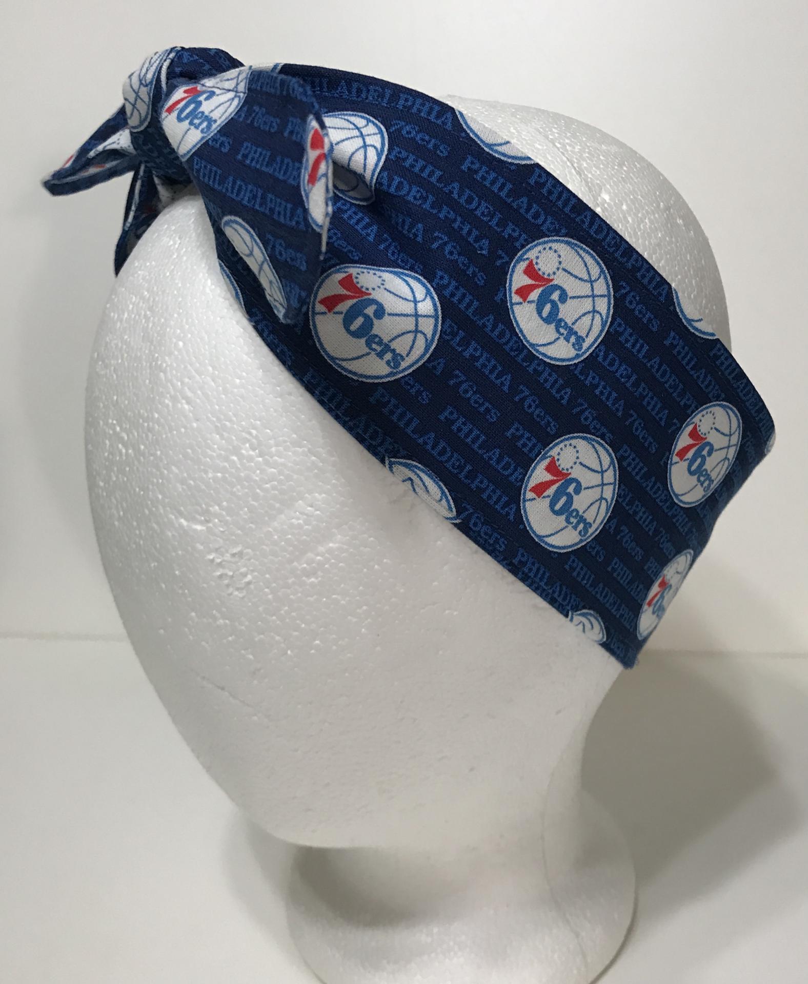 3” wide Philadelphia 76ers headband, hair wrap, hair tie, pin up style, self tie, scarf, retro, rockabilly, handmade