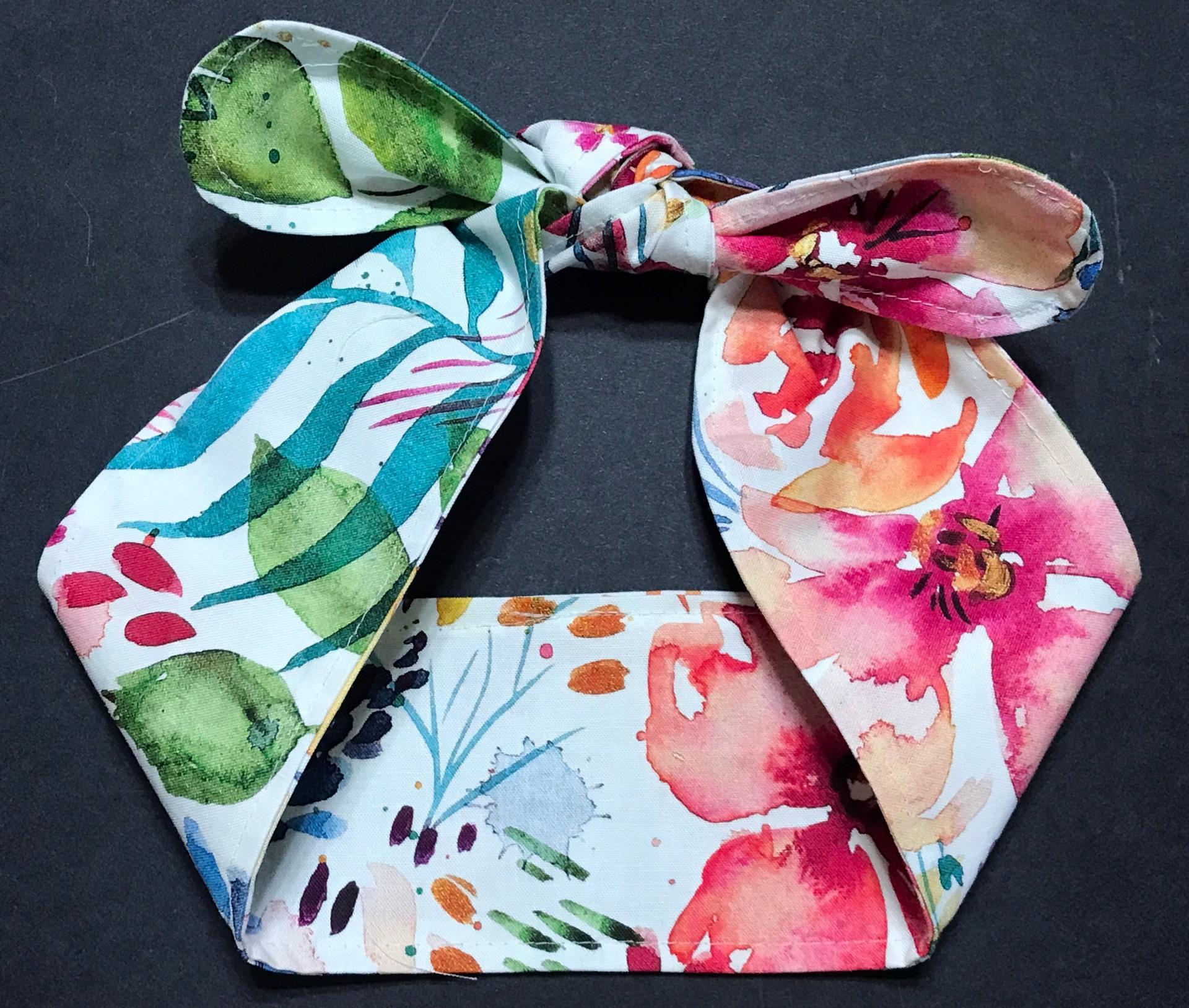 3” Wide Watercolor Floral Headband, self tie, hair wrap, scarf, pin up style, hair tie, retro style, tropical flowers