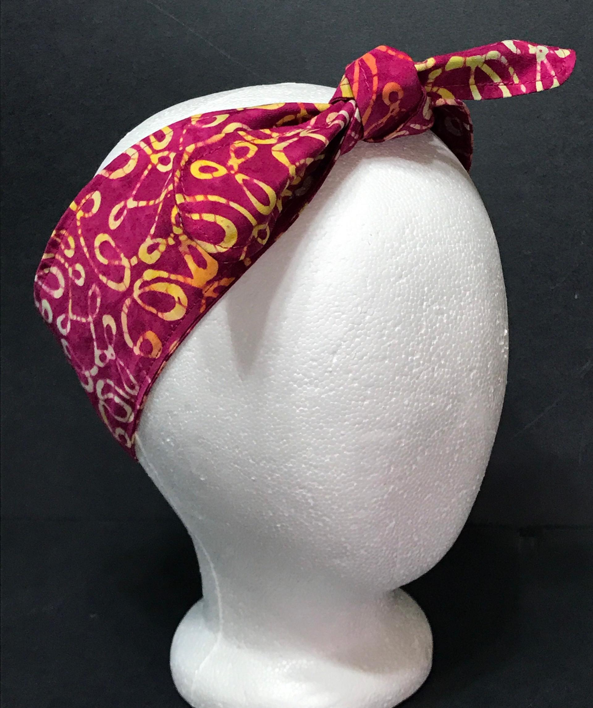 3” Wide Batik headband, self tie, hair wrap, pin up style, hair tie, retro atyle, rockabilly, head scarf