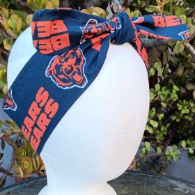 3” wide Chicago Bears headband, self tie, hair tie, pin up style, scarf, bandana, retro style, rockabilly, handmade