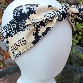 3” Wide New Orleans Saints headband, hair wrap, self tie, pin up style, scarf, bandana, retro style, rockabilly, Louisiana