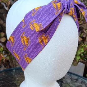 3” Wide Los Angeles Lakers headband, self tie, hair wrap, pin up style, hair tie, retro style, bandana, handmade