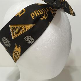 3” wide San Diego Padres headband, self tie, hair wrap, head wrap, pin up style, scarf, bandana, retro style, rockabilly, baseball, handmade