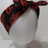 3” wide Baltimore Orioles headband, handmade, self tie, hair tie, hair wrap, pin up style, scarf