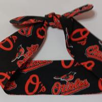 3” wide Baltimore Orioles headband, handmade, self tie, hair tie, hair wrap, pin up style, scarf