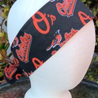3” wide Baltimore Orioles headband, handmade, self tie, hair tie, hair wrap, pin up style, scarf
