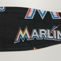 3” wide Miami Marlins self tie fabric headband, handmade, multicolor rainbow M logo, hair tie, hair wrap, pin up style, scarf