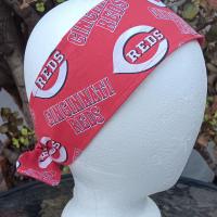 3” wide Cincinnati Reds headband, handmade, self tie, pin up style, hair tie, scarf, retro style, bandana, baseball