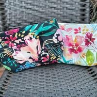 Pleated floral watercolor wristlet pleated clutch purse, recessed zipper top, removable swivel wrist strap, cosmetic bag, make up pouch, bridesmaid gift