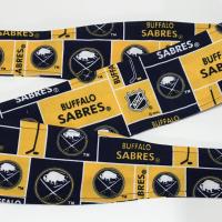 Buffalo Sabres headband, handmade, 3" wide, self tie, hair wrap, pin up style, scarf, hockey