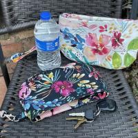 Pleated floral watercolor wristlet pleated clutch purse, recessed zipper top, removable swivel wrist strap, cosmetic bag, make up pouch, bridesmaid gift