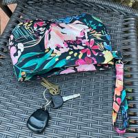 Pleated floral watercolor wristlet pleated clutch purse, recessed zipper top, removable swivel wrist strap, cosmetic bag, make up pouch, bridesmaid gift