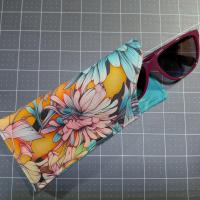 Floral Eyeglasses Sleeve, Floral Glasses Case, Soft Glasses Case, Canvas Glasses Pouch, Turquoise, Orange and Gray