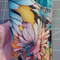 Floral Eyeglasses Sleeve, Floral Glasses Case, Soft Glasses Case, Canvas Glasses Pouch, Turquoise, Orange and Gray