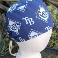 Toggle Cord Lock Reversible Tampa Bay Rays / Lightning scrub cap, handmade, adjustable, for nurse, dentist, technician, food service