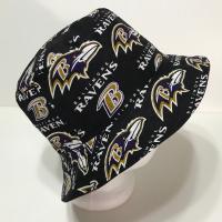 Baltimore Ravens Bucket Hat, Handmade, Reversible to Black, Sizes up to 4XL, fishing hat, ponytail hat, sun hat, floppy hat, football