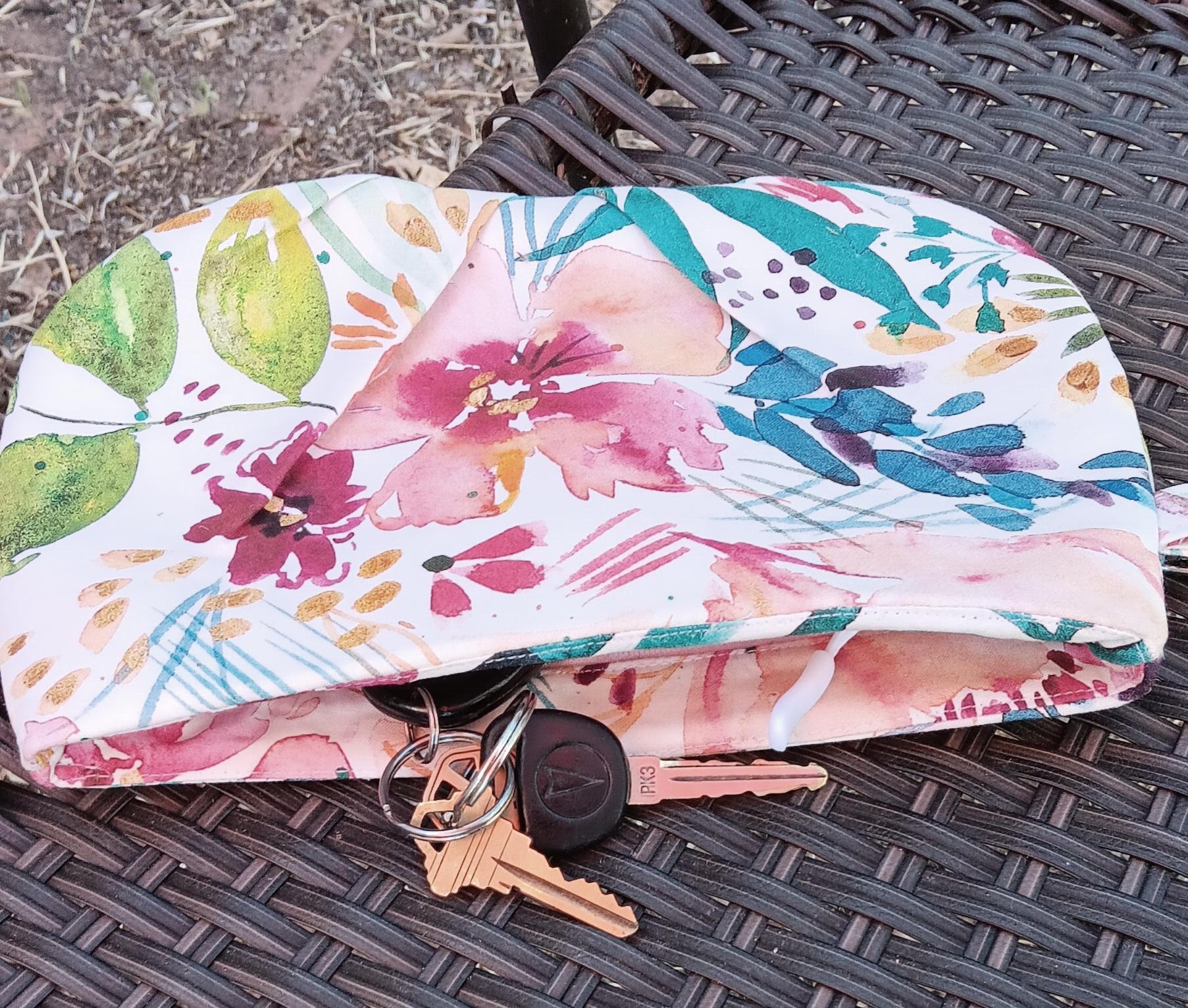 Pleated floral watercolor wristlet pleated clutch purse, recessed zipper top, removable swivel wrist strap, cosmetic bag, make up pouch, bridesmaid gift