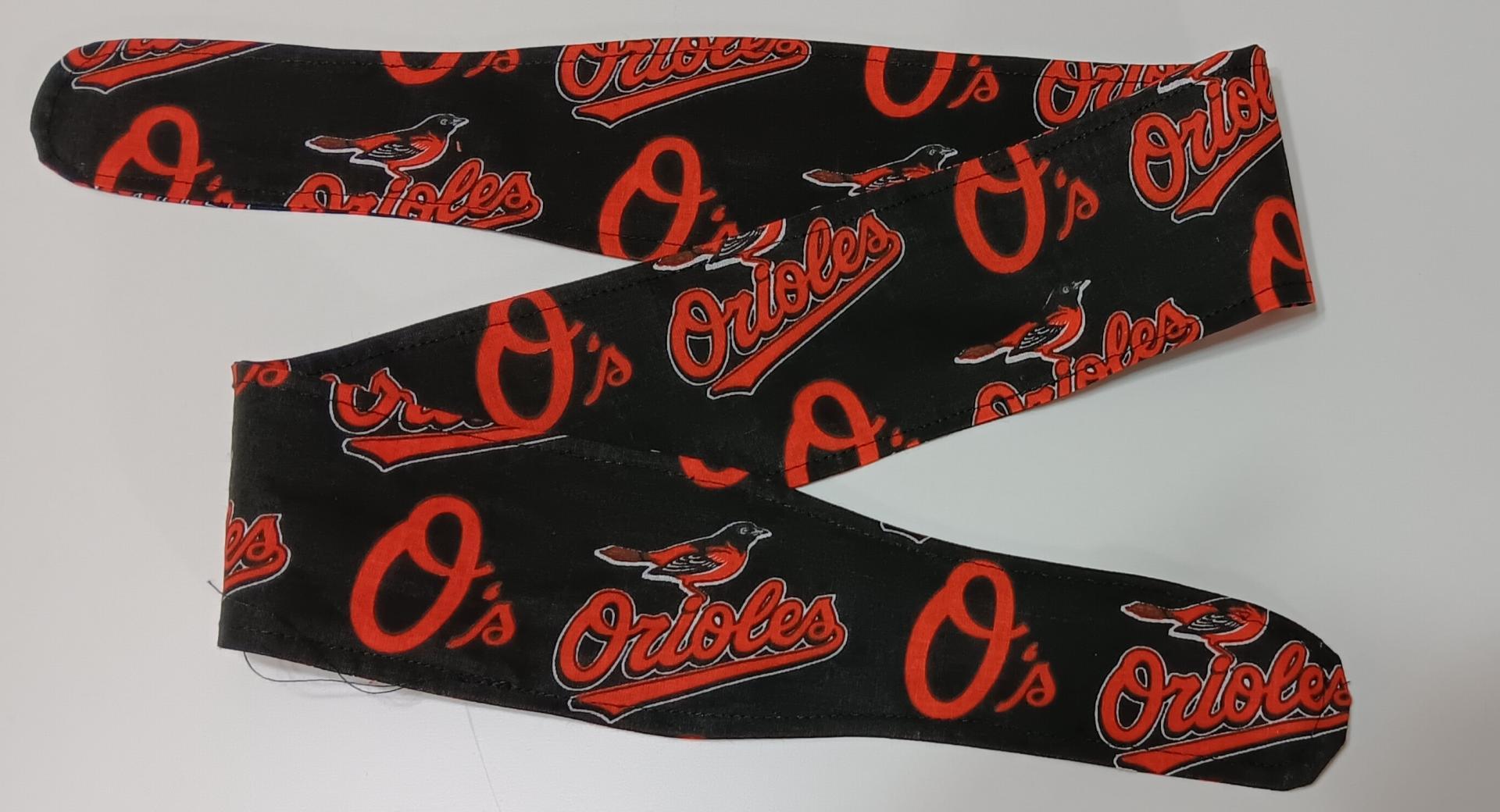 3” wide Baltimore Orioles headband, handmade, self tie, hair tie, hair wrap, pin up style, scarf