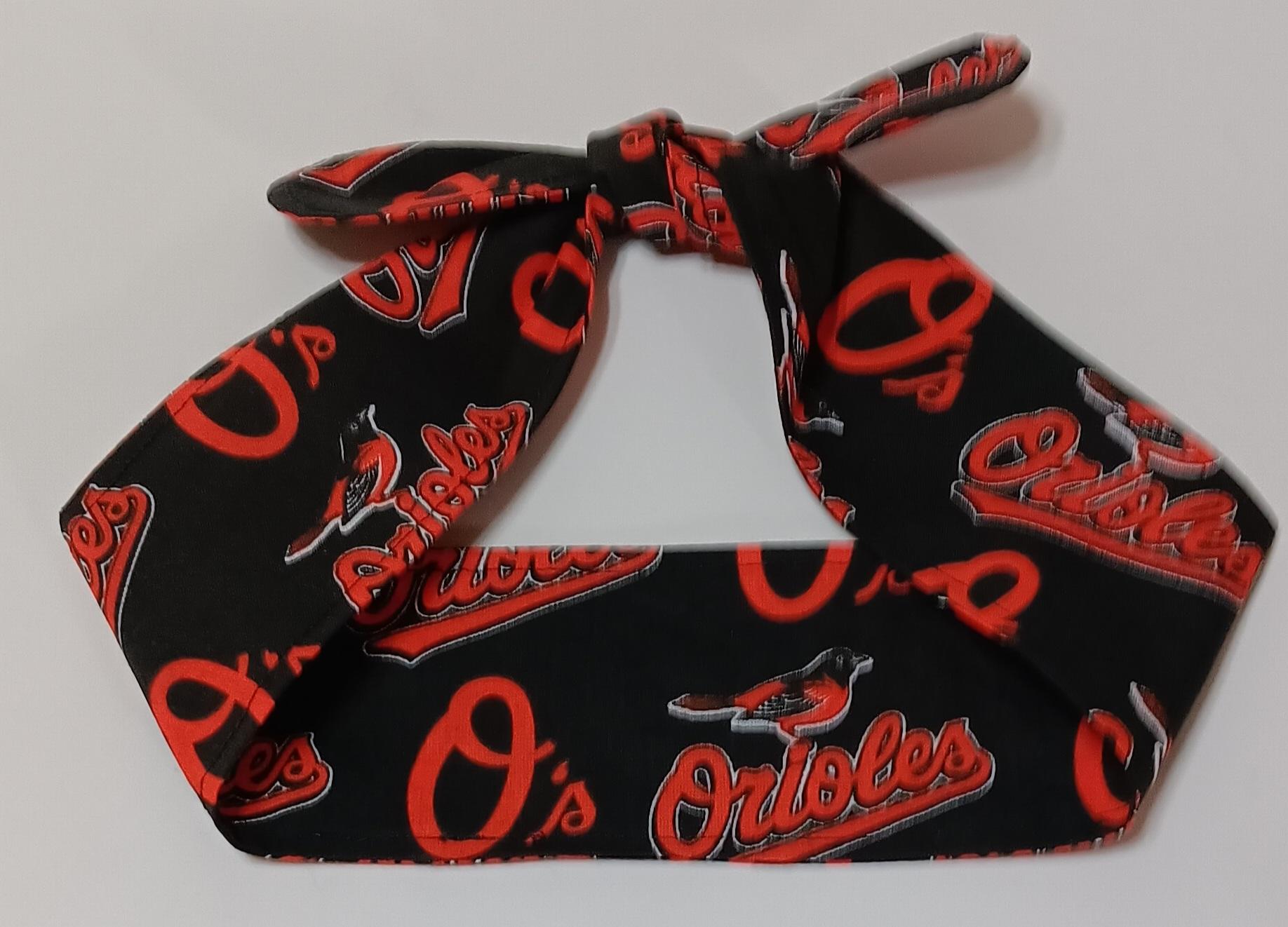3” wide Baltimore Orioles headband, handmade, self tie, hair tie, hair wrap, pin up style, scarf