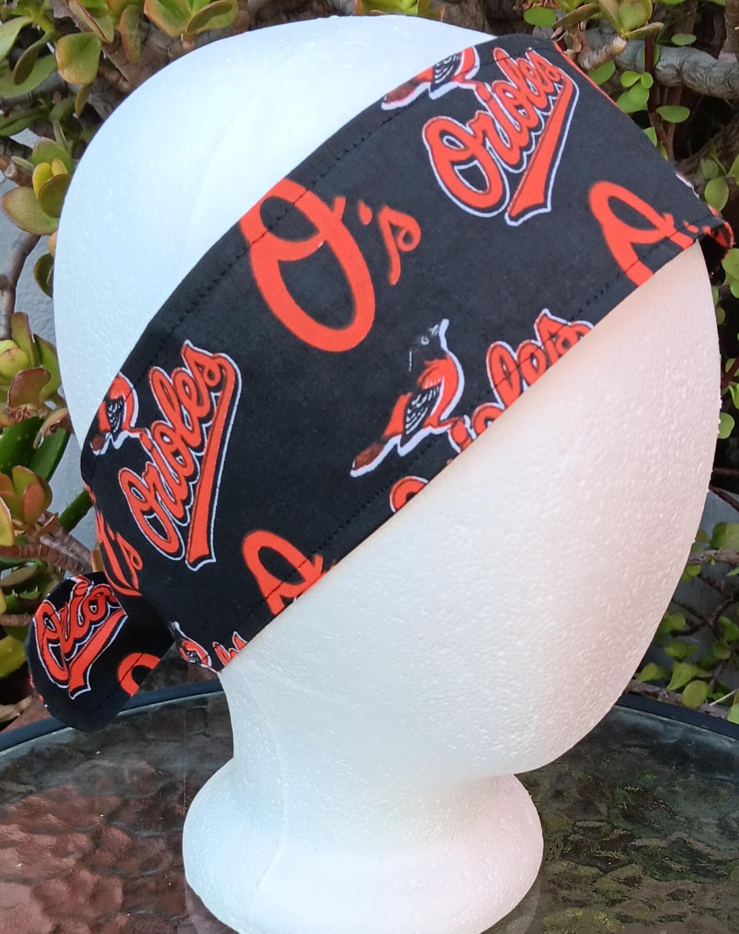 3” wide Baltimore Orioles headband, handmade, self tie, hair tie, hair wrap, pin up style, scarf
