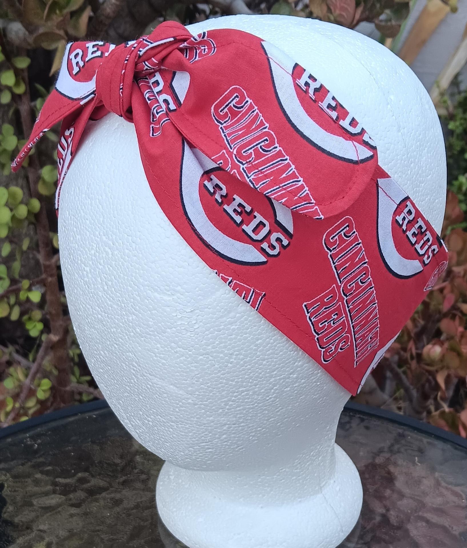 3” wide Cincinnati Reds headband, handmade, self tie, pin up style, hair tie, scarf, retro style, bandana, baseball