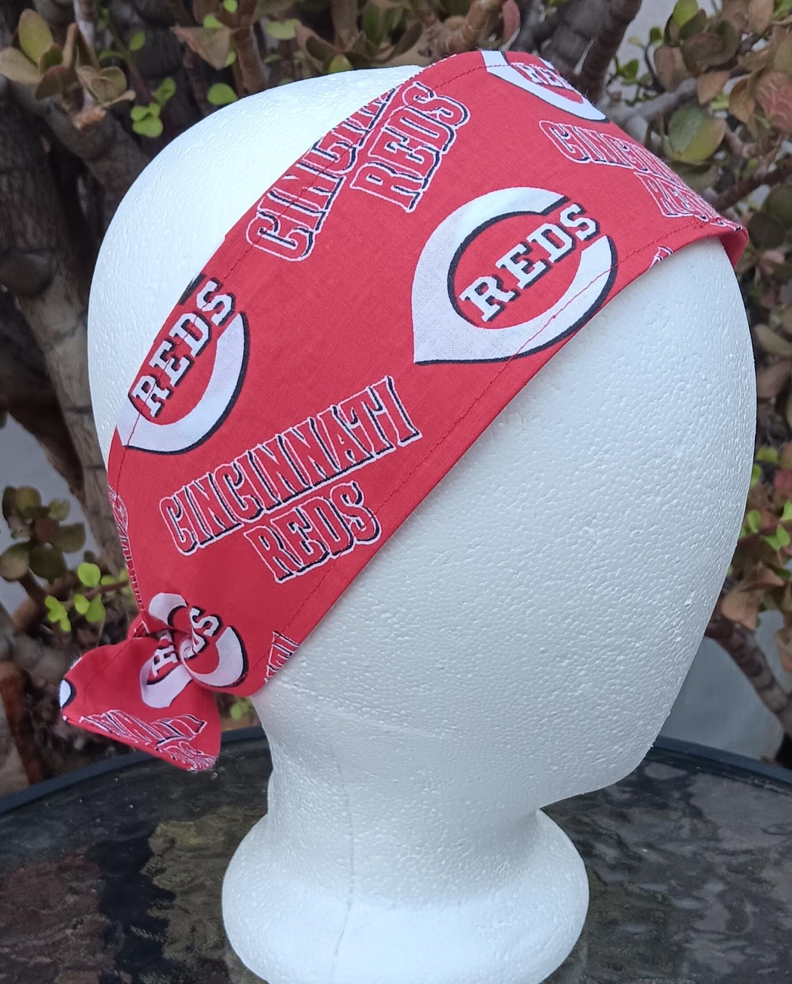 3” wide Cincinnati Reds headband, handmade, self tie, pin up style, hair tie, scarf, retro style, bandana, baseball