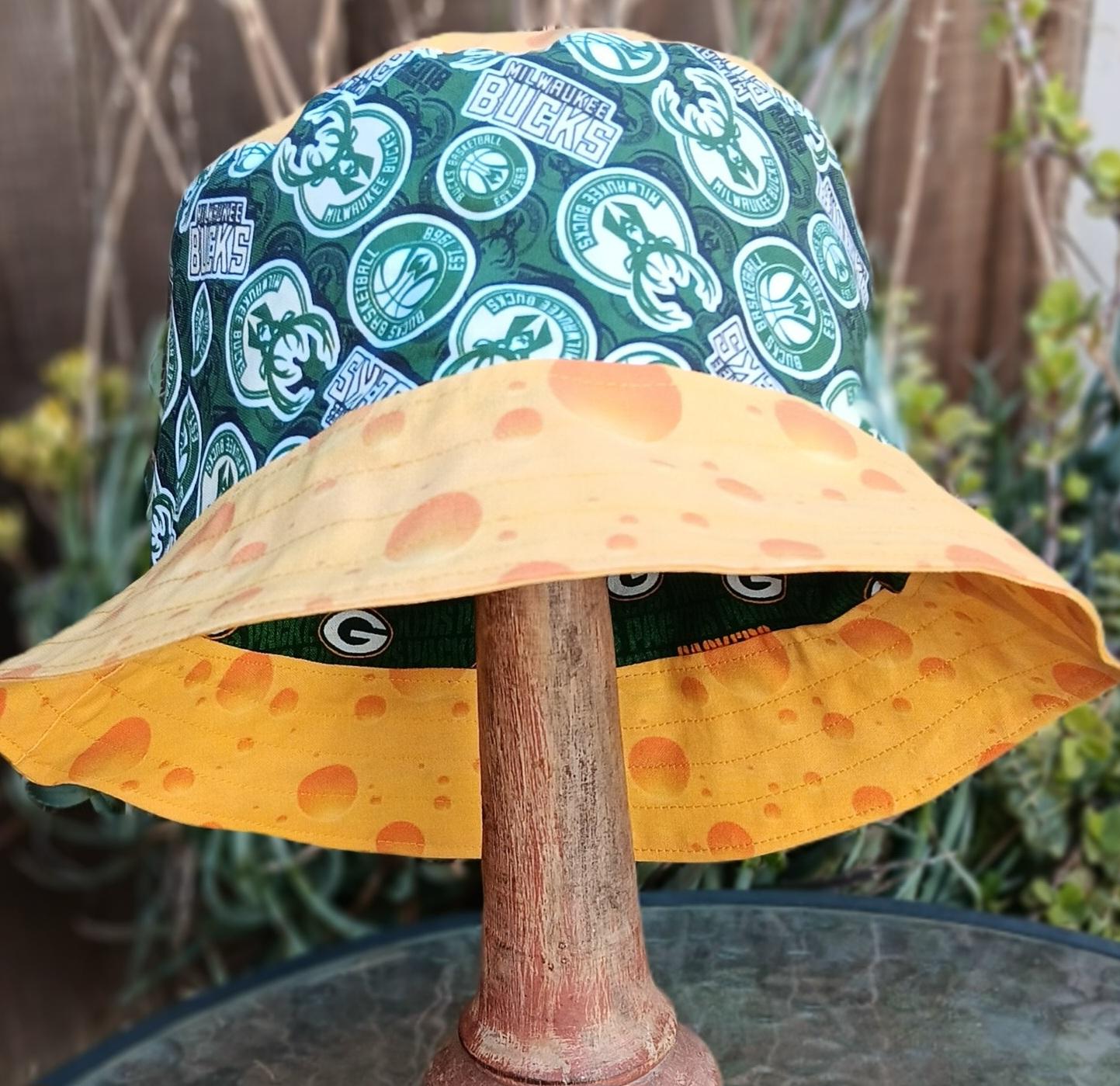 Milwaukee Brewers / Bucks / Badgers / Green Bay Packers Cheese Bucket Hat, Handmade, Reversible, Sizes up to 4XL, floppy hat, Wisconsin cheesehead, football, basketball, baseball