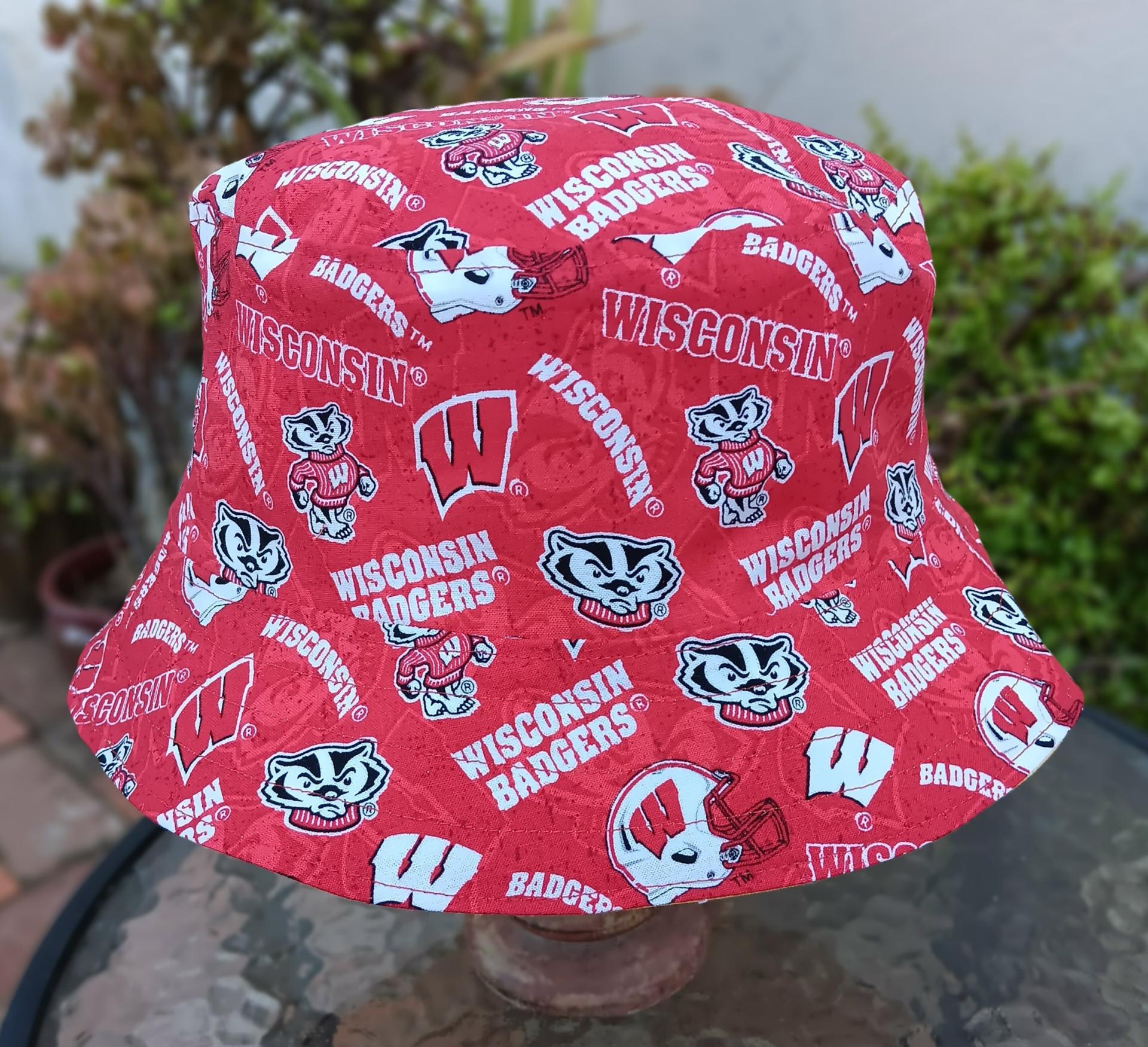 Badgers / Cheese Bucket Hat, Handmade, Reversible, Sizes up to 4XL, Cheesehead, Wisconsin, fishing hat, ponytail hat, floppy hat