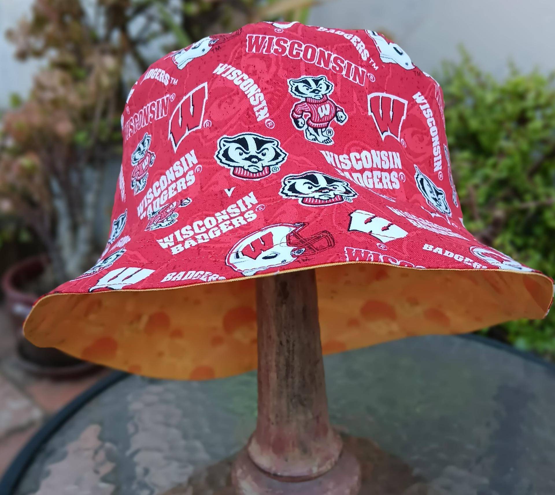 Badgers / Cheese Bucket Hat, Handmade, Reversible, Sizes up to 4XL, Cheesehead, Wisconsin, fishing hat, ponytail hat, floppy hat