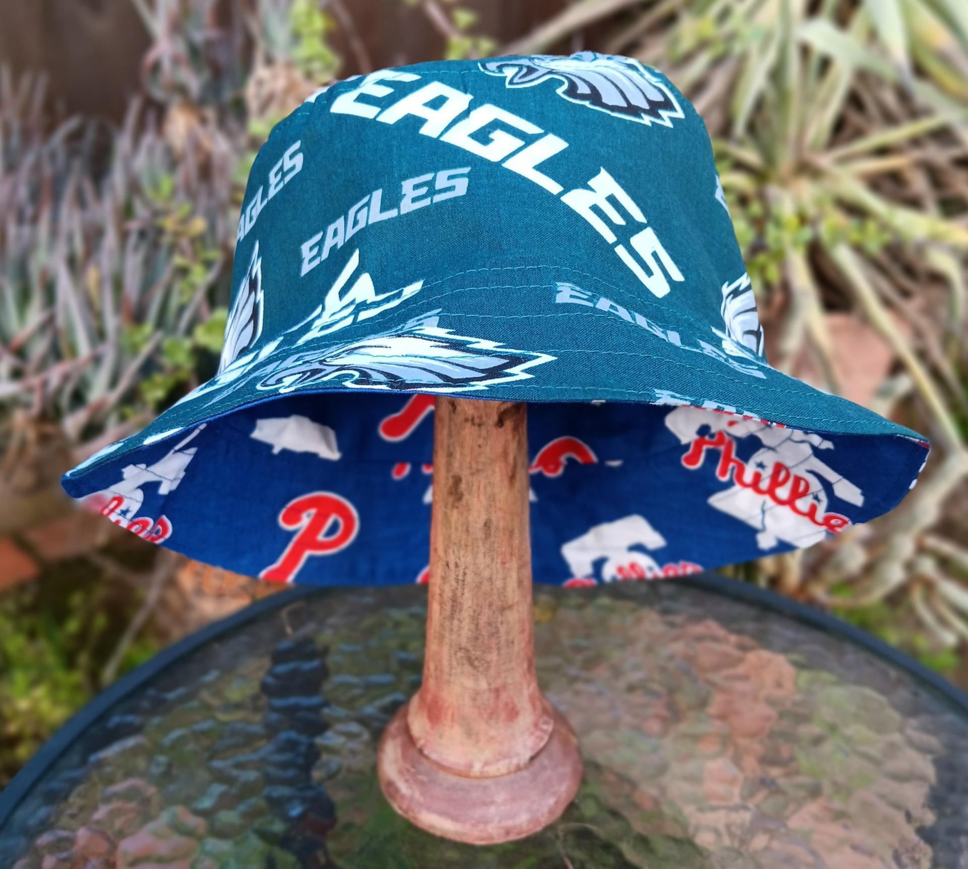 Philadelphia Phillies / Eagles Bucket Hat, Handmade, Reversible, Sizes up to 4XL, fishing hat, sun hat, floppy hat, ponytail hat, football, baseball