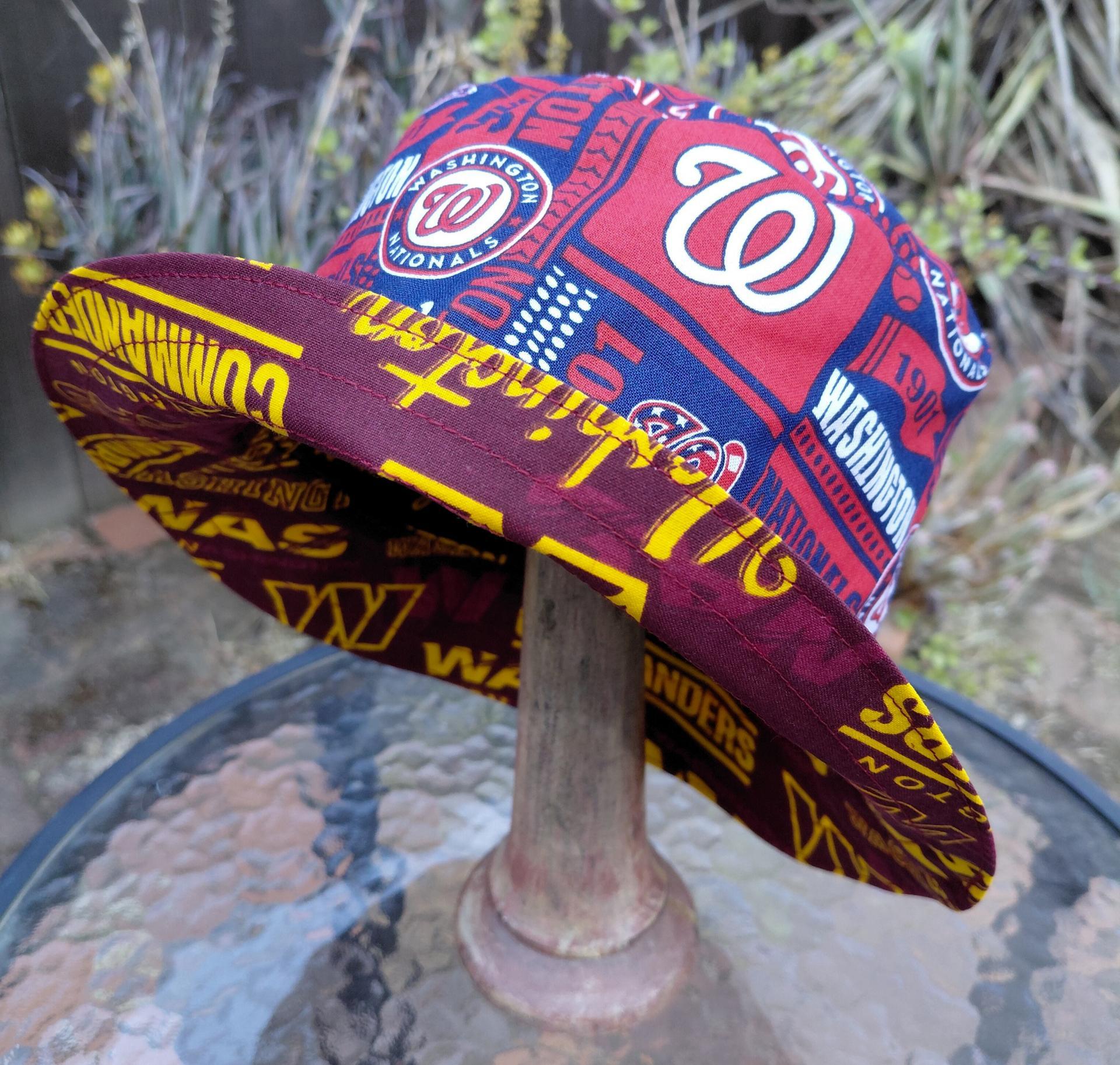 Washington Commanders / Nationals Bucket Hat, Handmade, Reversible, Sizes up to 4XL, fishing hat, sun hat, floppy hat, ponytail hat, football, baseball