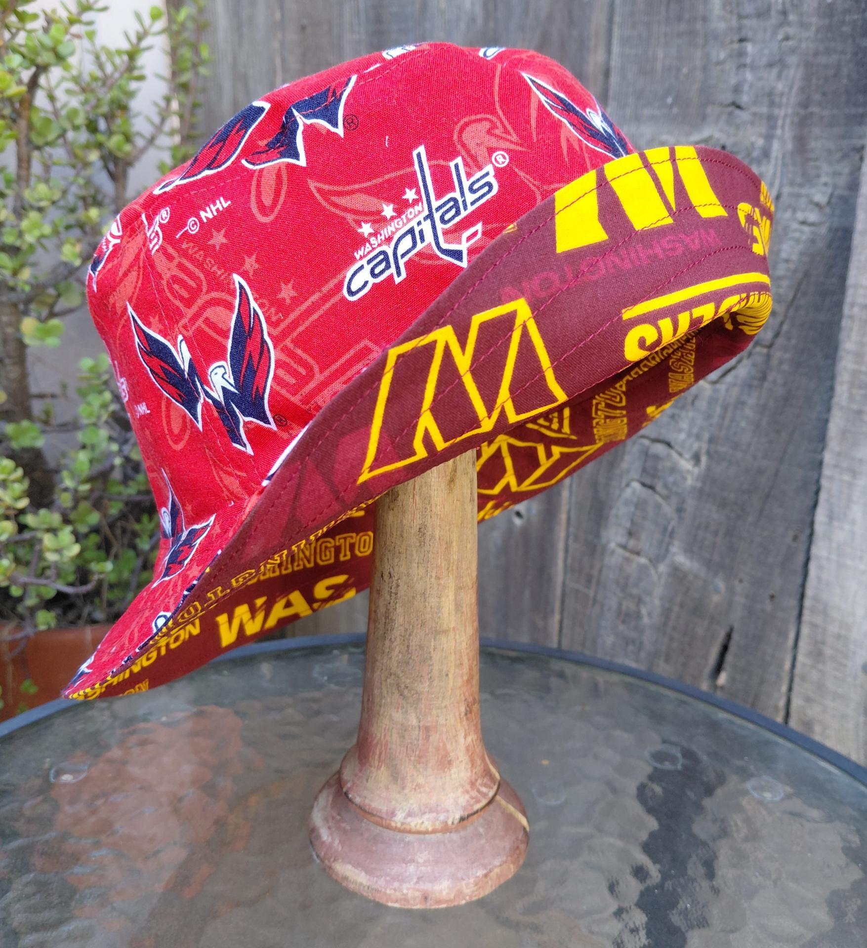 Washington Commanders / Capitals Bucket Hat, Handmade, Reversible, Sizes up to 4XL, fishing hat, sun hat, floppy hat, ponytail hat, hockey, football