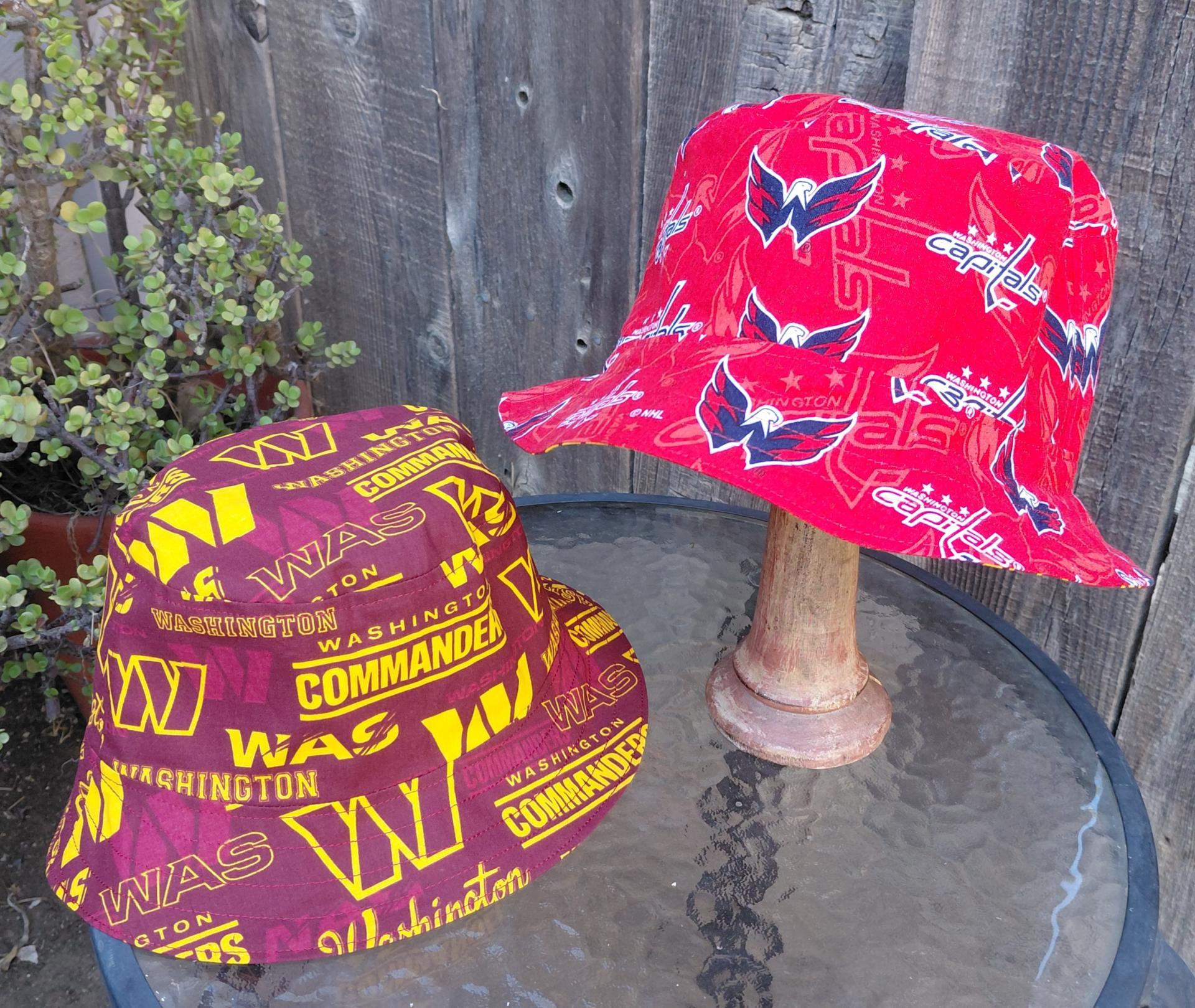 Washington Commanders / Capitals Bucket Hat, Handmade, Reversible, Sizes up to 4XL, fishing hat, sun hat, floppy hat, ponytail hat, hockey, football