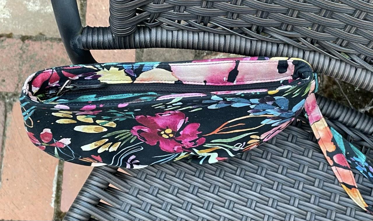 Pleated floral watercolor wristlet pleated clutch purse, recessed zipper top, removable swivel wrist strap, cosmetic bag, make up pouch, bridesmaid gift