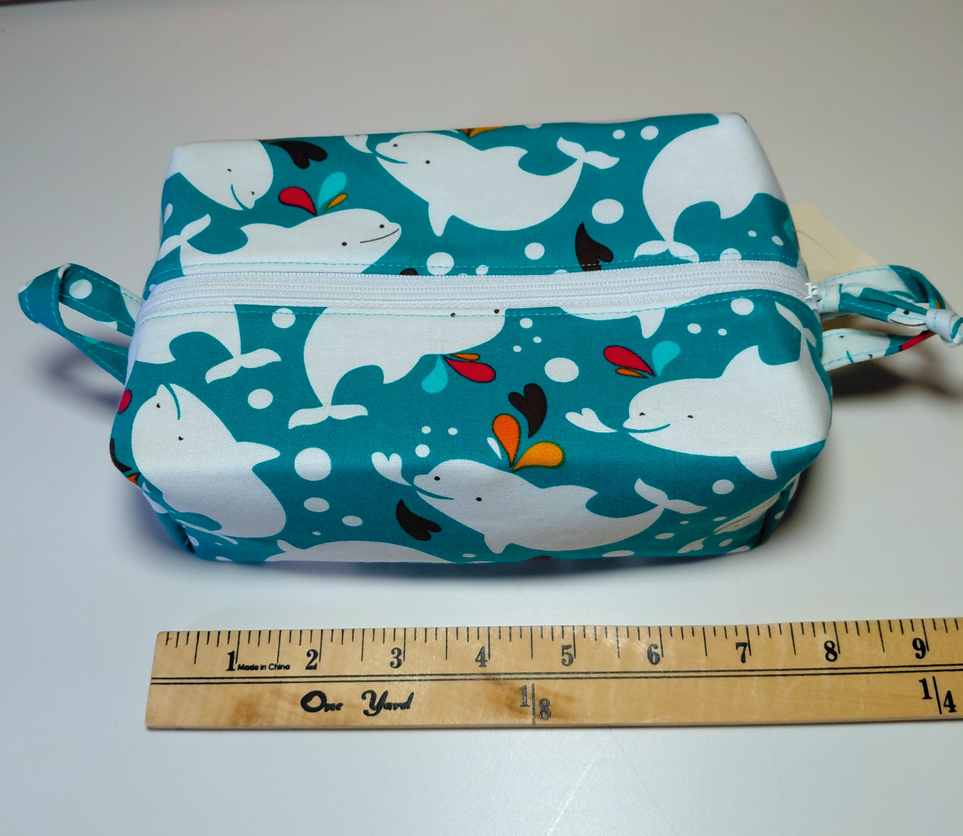 Boxy Zipper Diaper Pouch, Wipes Pouch, Diaper Bag Organizer, White Whales, Baby Shower Gift, Gift for Whale Lover